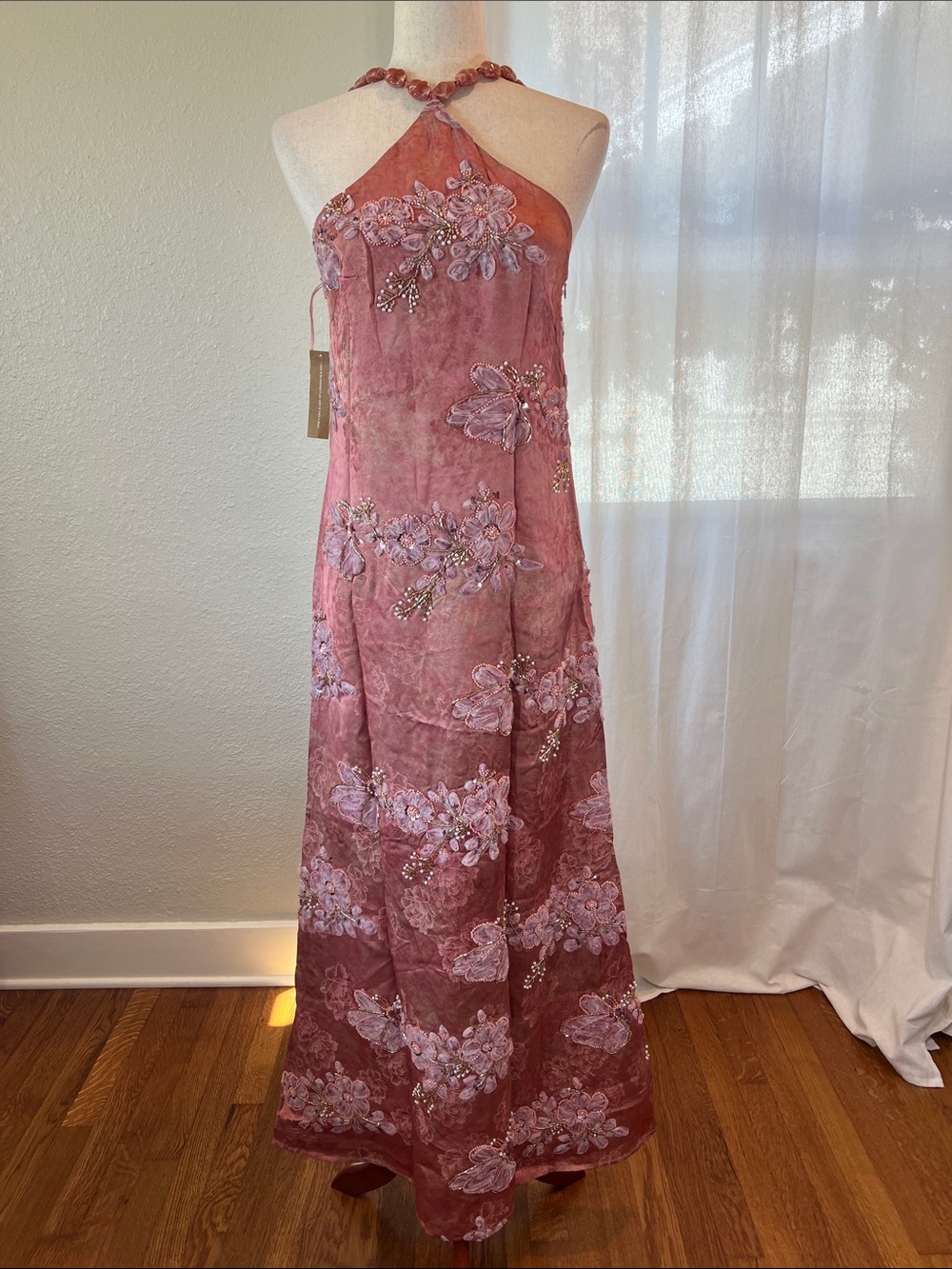 o.p.t Kayda Dress. Rose Pink Halter with Floral Appliqué. Size 4. NWT